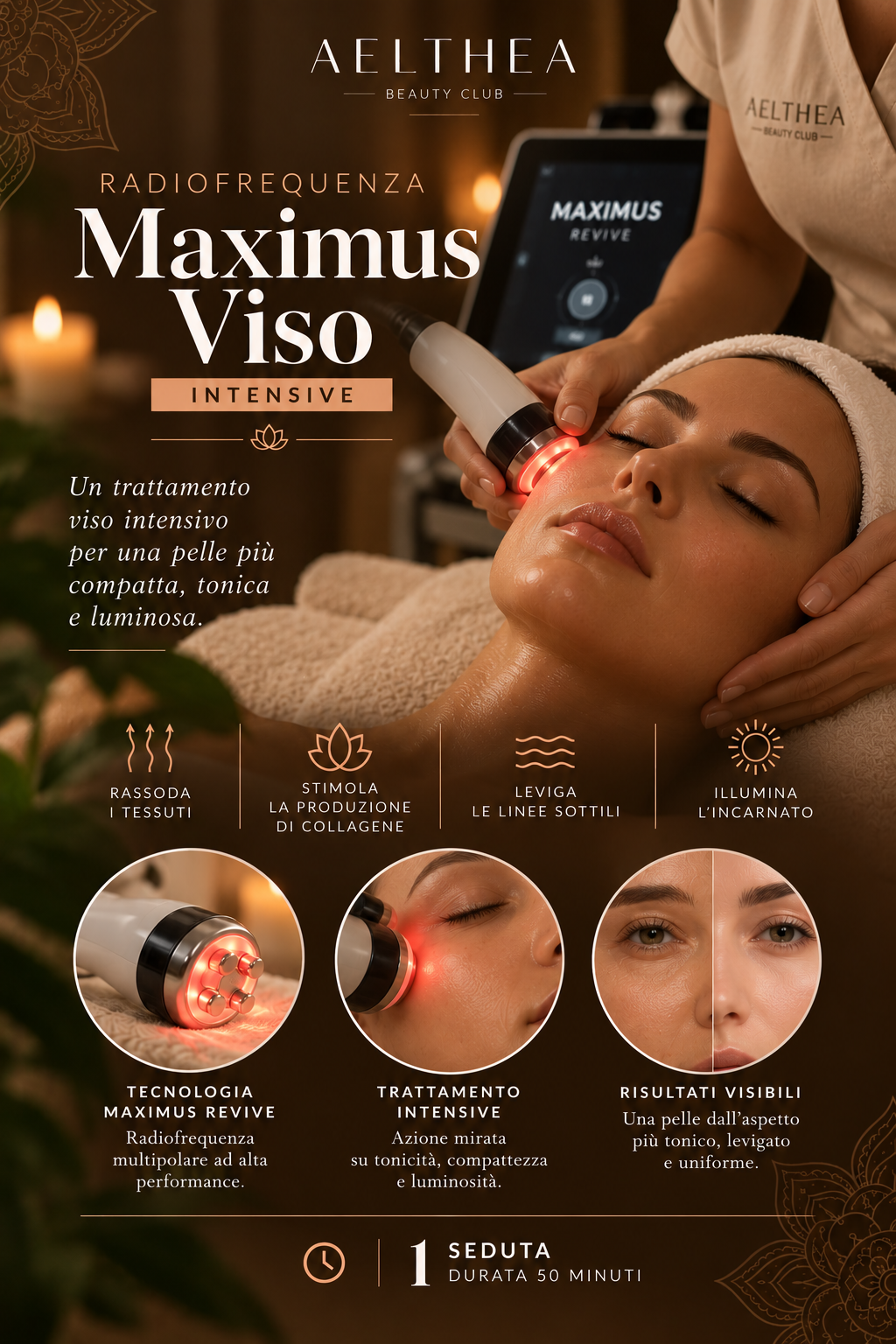 Trattamento Radiofrequenza Maximus Viso Intensive presso Aelthea Beauty Club a Messina, dedicato alla tonicità e alla compattezza della pelle.