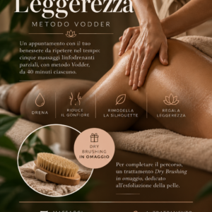 Percorso Leggerezza Metodo Vodder da Aelthea Beauty Club a Messina: cinque massaggi linfodrenanti parziali e trattamento Dry Brushing omaggio.